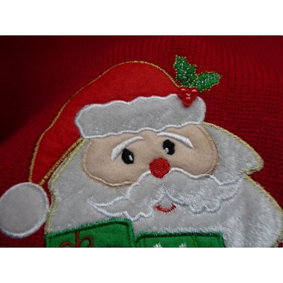 Ugly Christmas Sweater Sz XXL Santa Claus Red Sequin Applique Embroidered - Picture 3 of 11